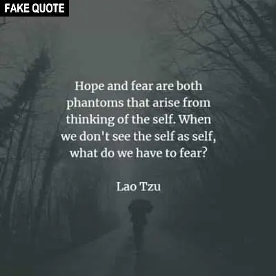 Fake Lao Tzu quote: Hope and fear are both phantoms that arise from thinking of the self...