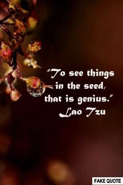 Fake Lao Tzu quote: To see things in the seed, that is genius.